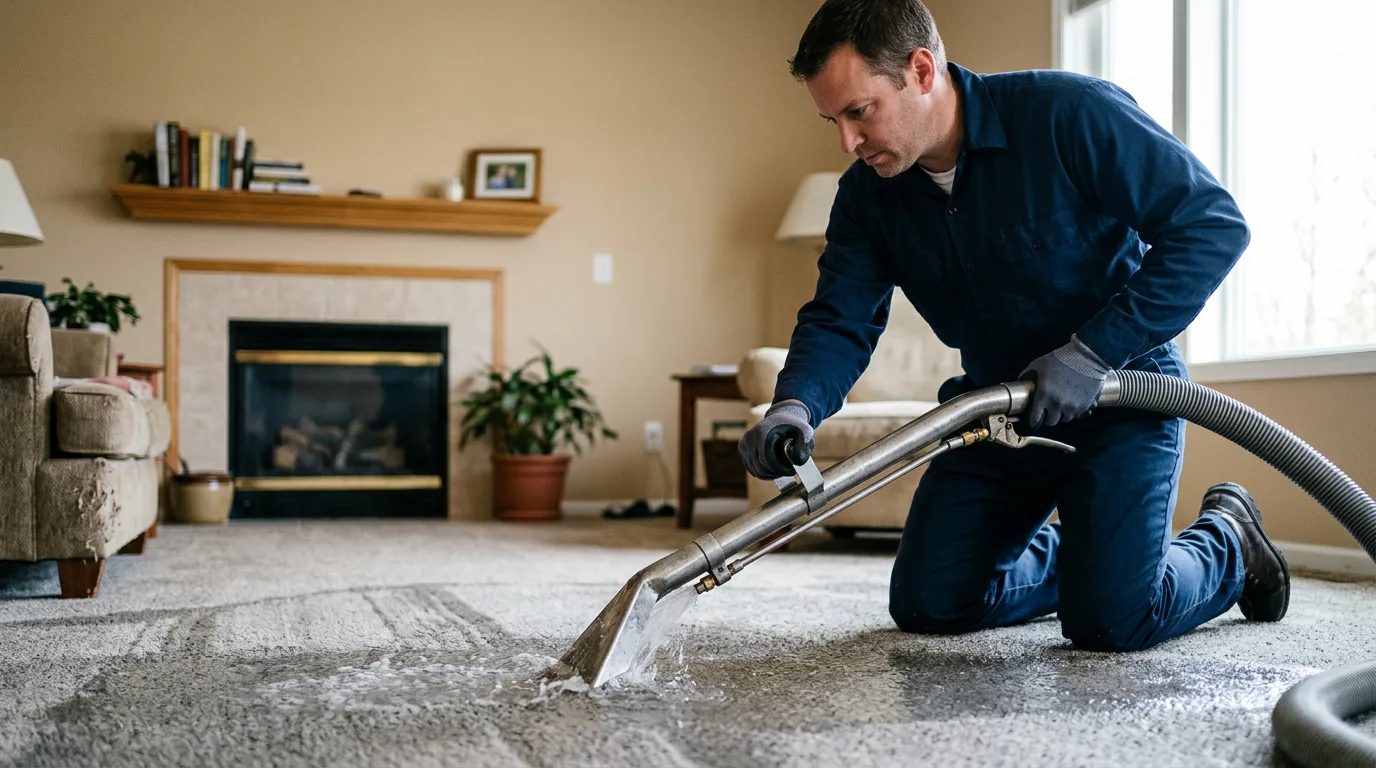 Water damage restoration technician working near Lansing, MI